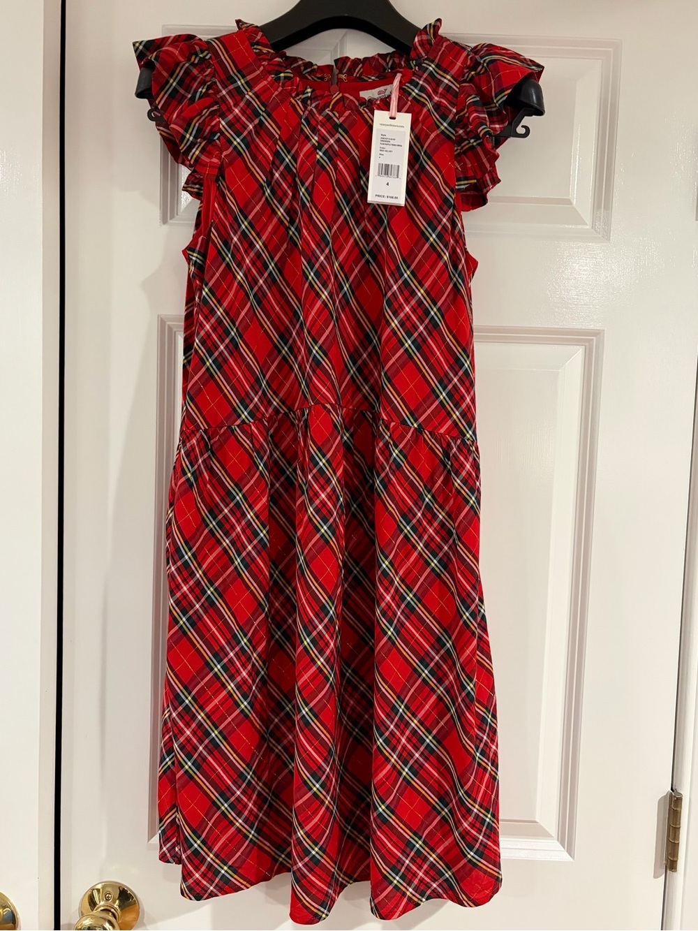 Vineyard Vines Women’s Tiered Dress Size 4 Ruffle Sleeve Red Tartan Plaid New